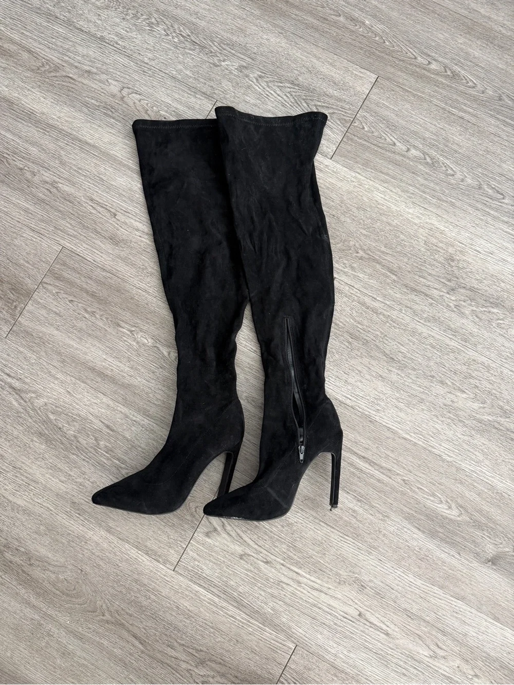 Fashion Nova Black Over-the-Knee Pointed Stiletto Boots